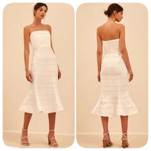 C/MEO COLLECTIVE SOLITUDE MIDI Strapless Mermaid DRESS Sz S White